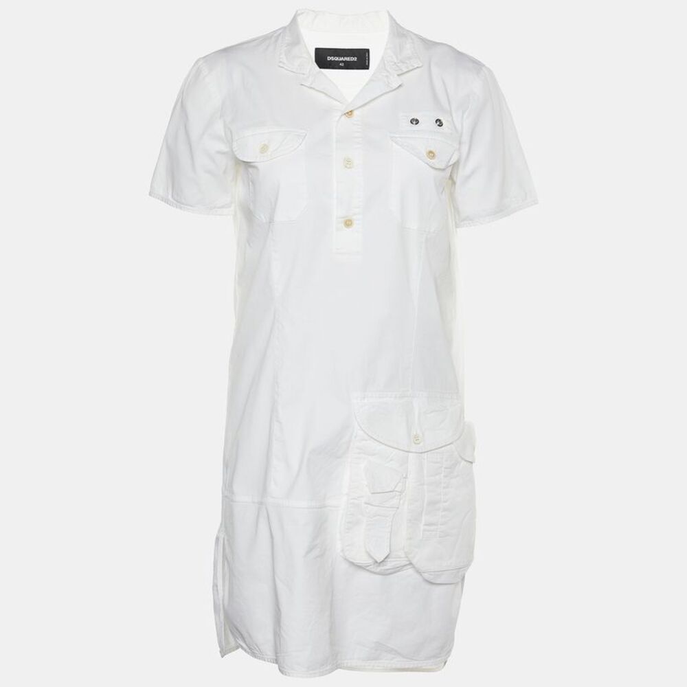 Dsquared2 White Cotton Button Front Shift Dress M - image 1